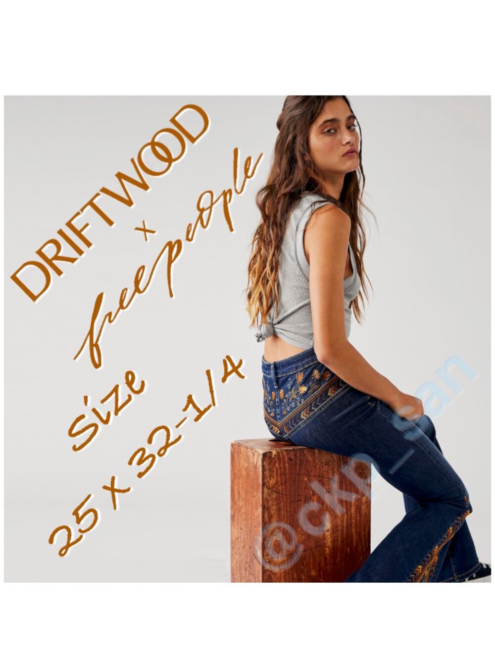 Free People x Driftwood Violet Embroidered Flare Jeans Sz 25